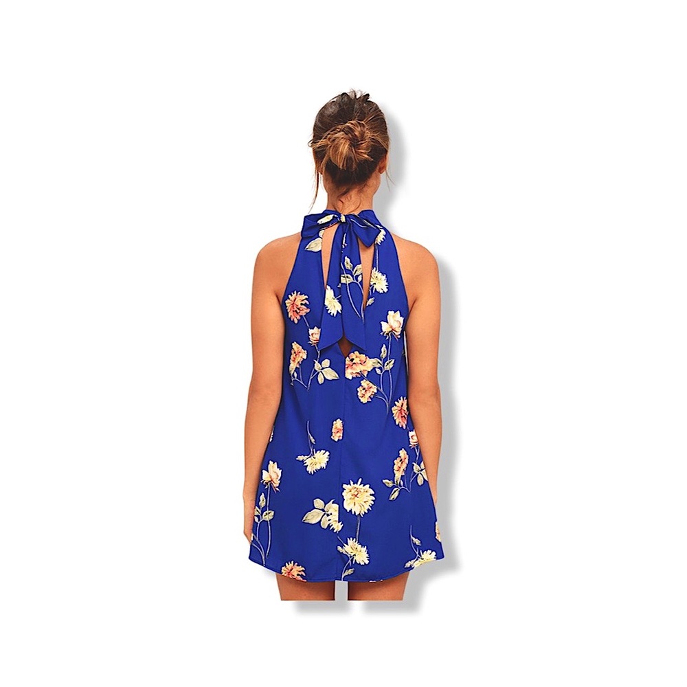 Lulus Darling Dearest Royal Blue Floral Print Swing Dress Halter XS - Picture 5 of 10